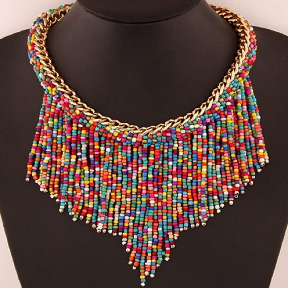 Multicolor Beaded Fringe Necklace